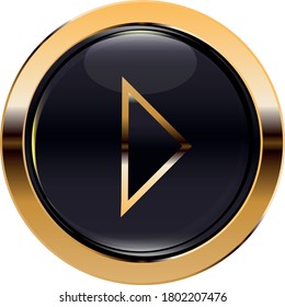 Black button with the effect of gold and the sign "play" which is suitable for any start in your life