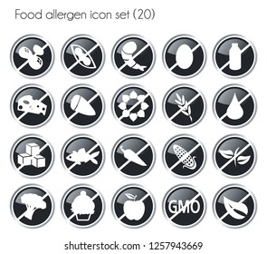 black button food allergen icon set vector nutrition intolerance