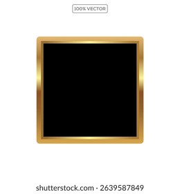 Black button with golden frame vector illustration. 3d glossy elegant design for empty label on transparant background