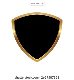 Black button with golden frame vector illustration. 3d glossy elegant design for empty label on transparant background