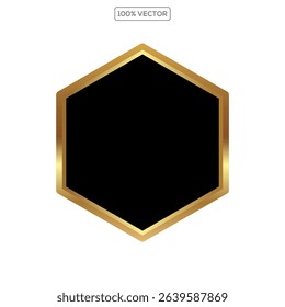 Black button with golden frame vector illustration. 3d glossy elegant design for empty label on transparant background