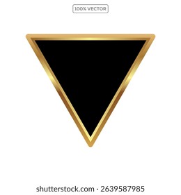 Black button with golden frame vector illustration. 3d glossy elegant design for empty label on transparant background