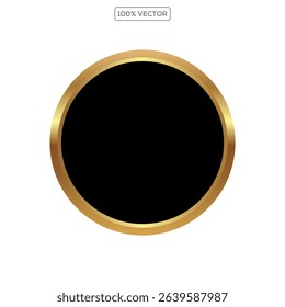 Black button with golden frame vector illustration. 3d glossy elegant design for empty label on transparant background