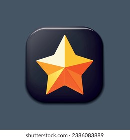 Botón negro con estrella dorada. Diseño 3D de insignia realista. Ilustración vectorial. 