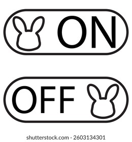 black button icon with on and off buttons with Easter bunny design, for websites or mobile applications	