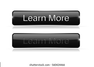 Black button LEARN MORE. Active and normal. Vector illustration isolated on white background.