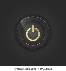 Black button power. Vector illustration with shading.