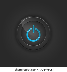 Black button power. Vector illustration with shading.