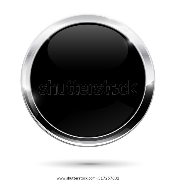 Black Button Round Web Icon Chrome Stock Vector (royalty Free 