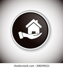 Black button with shadow. Vector icon