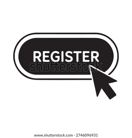 Black button with the word register and a pointing hand cursor