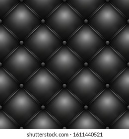 Black buttoned leather sofa or chair upholstery symmetry pattern texture. Luxury vector background.