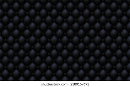 Black buttoned luxury leather pattern with black diagonal sewing stitch. Vector premium background diamond shape elements. Luxury pattern for page fill, wrapping paper, wallpaper