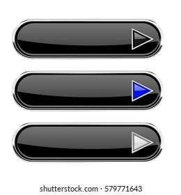 Black buttons with arrows. Menu interface elements. Vector 3d illustration on white background