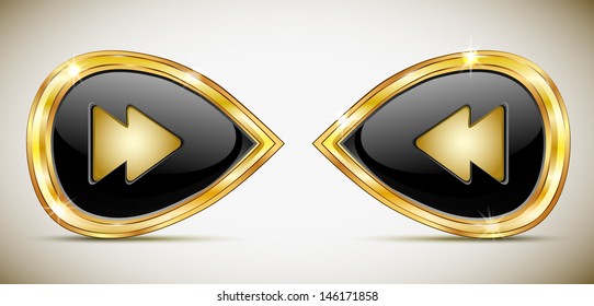Black buttons in gold frame. Navigation. Vector.