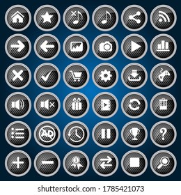 Black buttons icon set design style metal for web and game.