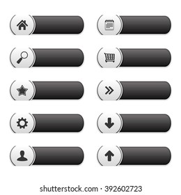 Black buttons with icons, vector eps10 illustration