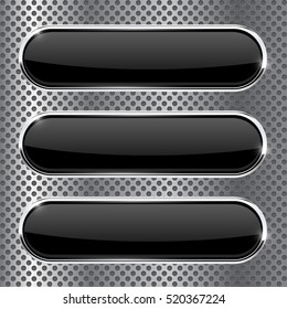 Black buttons on metal perforated background. Vector illustration