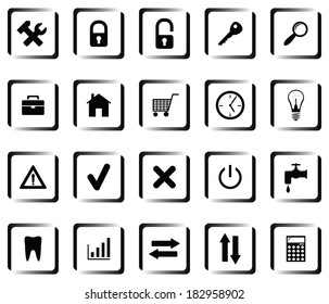 Black buttons on white background