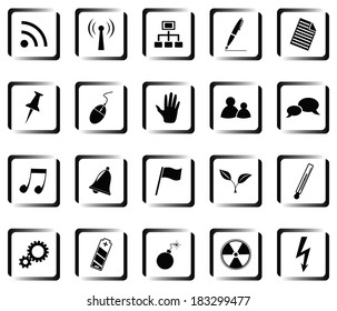Black buttons on white background