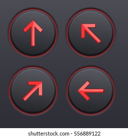 Black buttons with red arrows. Arrow keys. Vector 3d illustration.