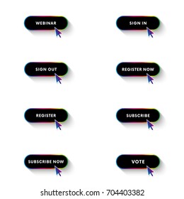Black buttons set with long shadow. Spectrum gradient. Vector illustration.