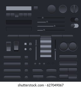 Black buttons set. Web interface icons. Vector 3d illustration