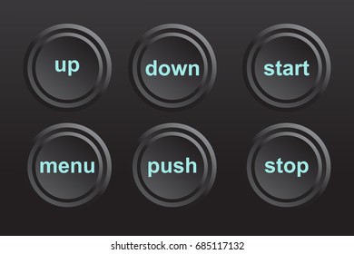 Black buttons.Icon set on black background.