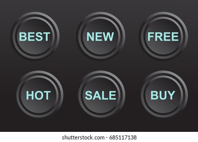 Black buttons.Icon set on black background.