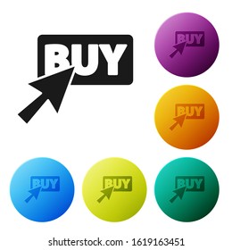 Black Buy button icon isolated on white background. Set icons colorful circle buttons. Vector Illustration