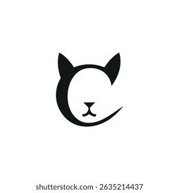 Design do logotipo preto do gato C . Logotipo pictórico do gato para o negócio, empresa, selo, mascote, rótulo. Logotipo elegante do gato minimalista
