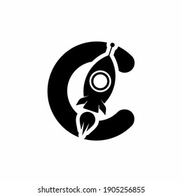 Black C initial letter with rocket shape logo design
