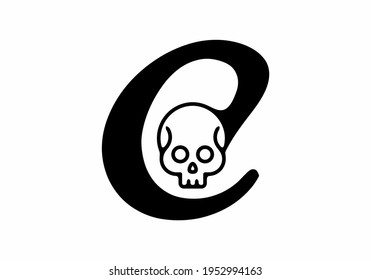 Black C initial letter with skull head design