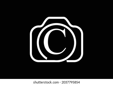 Black C monogram letter luxury alphabet with a camera icon. Photography logo vector illustration. Modern logo design for photography business, and company identity.