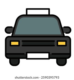 Black cab front color icon, featuring a classic London taxi, representing urban transportation and cab services.