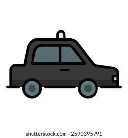 Black cab side view color icon, featuring a classic London taxi, representing urban transportation and cab services.