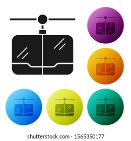 Black Cable car icon isolated on white background. Funicular sign. Set icons colorful circle buttons. Vector Illustration