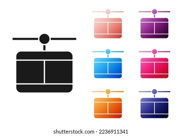 Black Cable car icon isolated on white background. Funicular sign. Set icons colorful. Vector