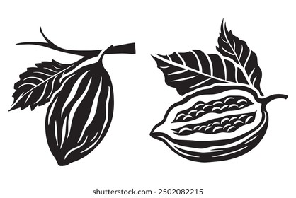 Black cacao beans vector. Simple illustration of cacao beans on a white background, perfect for food-related designs, chocolate branding, or organic product packaging.