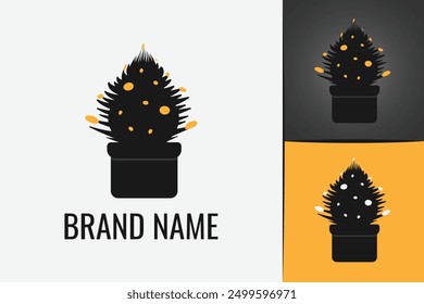 Black cactus flower logo. Desert black minimalistic plant. Cactus with sharp thorns. Cacti logotype