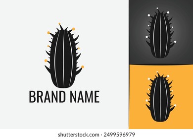 Black cactus flower logo. Desert black minimalistic plant. Cactus with sharp thorns. Cacti logotype