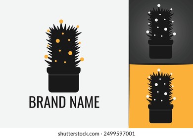 Black cactus flower logo. Desert black minimalistic plant. Cactus with sharp thorns. Cacti logotype