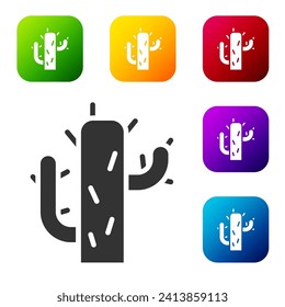 Black Cactus icon isolated on white background. Set icons in color square buttons. Vector Illustration