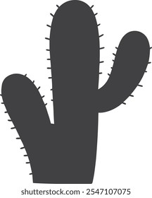Black cactus plant silhouette isolated on white background