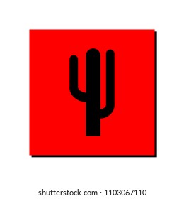 Black cactus, red square sign, flat design, vector