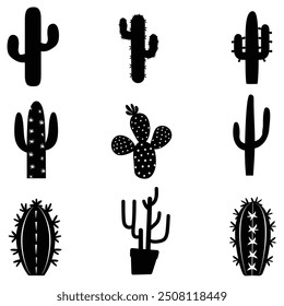 Black cactus silhouette vector set design