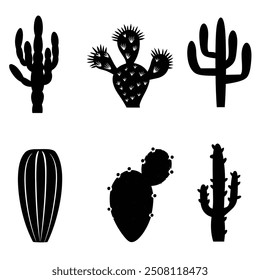 Black cactus silhouette vector set design