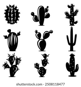 Black cactus silhouette vector set design