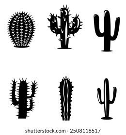Black cactus silhouette vector set design