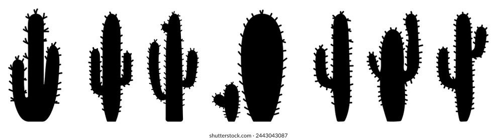 Conjunto de siluetas de cactus negro. Iconos de cactus de conjunto de vectores
